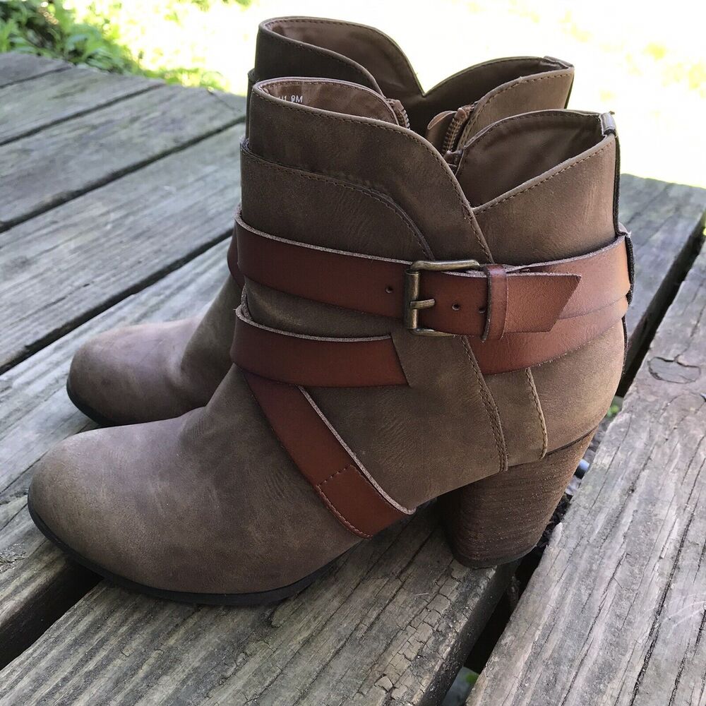 Madden NYC Womens Driftt Brown Faux Leather Strappy Ankle Bootie Sz 9 Grunge
